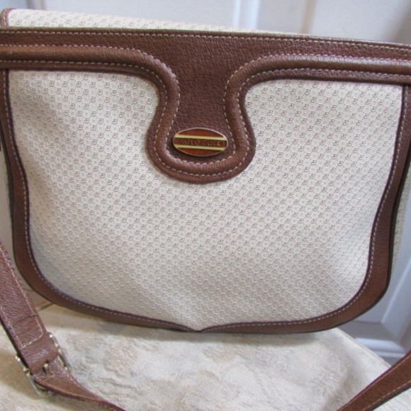 Vtg PAOLO GUCCI GG Pattern women's leather oatmeal shoulder bag - Picture 3 of 16
